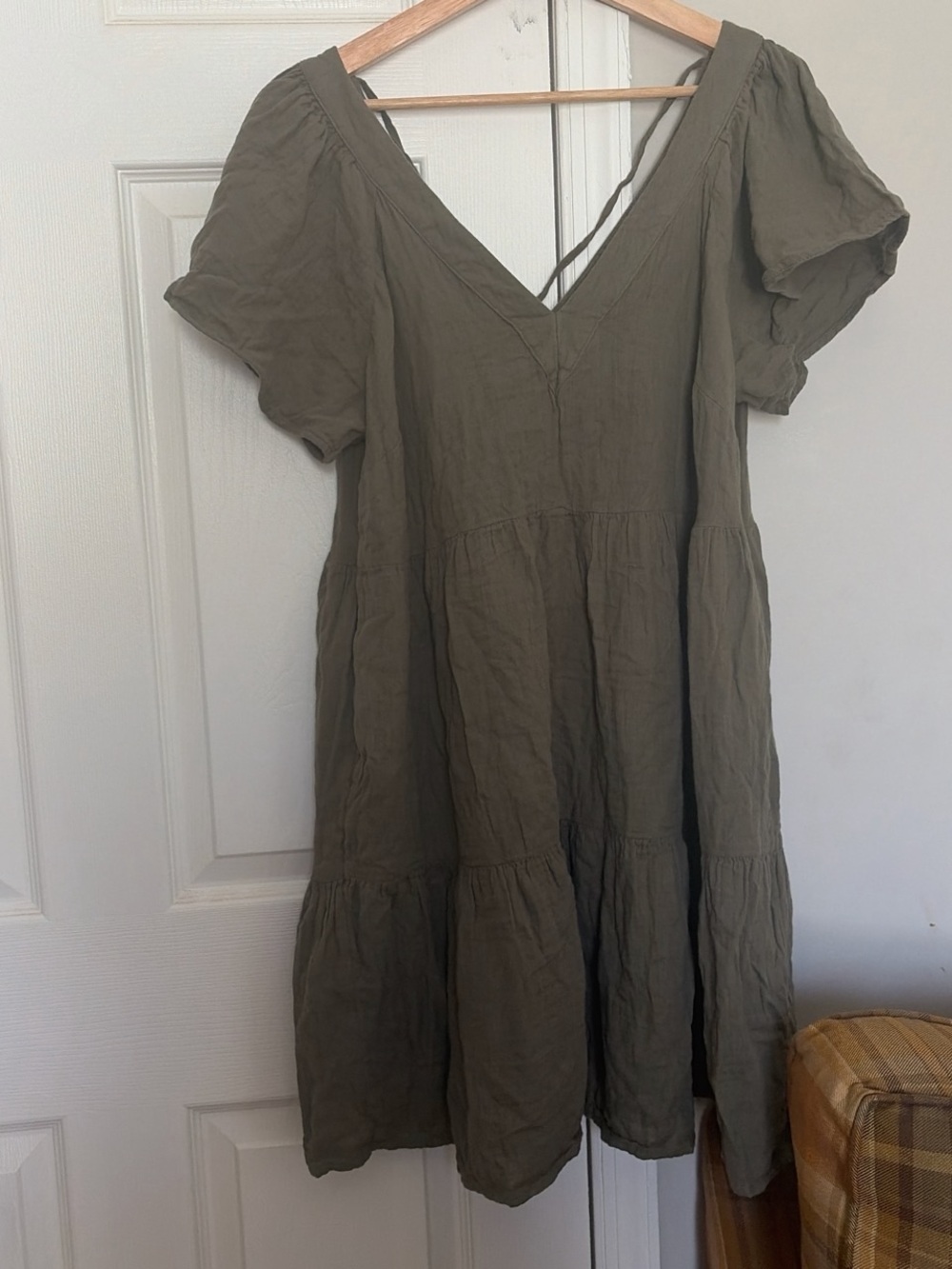 Old Navy Olive Green V-Neck Tiered Midi Dress